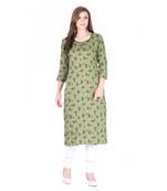 Green printed rayon long-kurtis