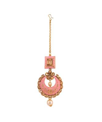 Traditional Gold Plated Stone Studded Meenakari Maangtika 2