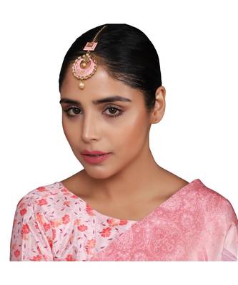 Traditional Gold Plated Stone Studded Meenakari Maangtika 4