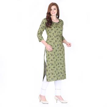 Green printed rayon long-kurtis 3