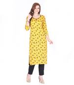 Yellow printed rayon long-kurtis