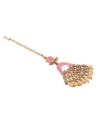 Traditional Gold Plated Stone Studded Meenakari Maangtika 4
