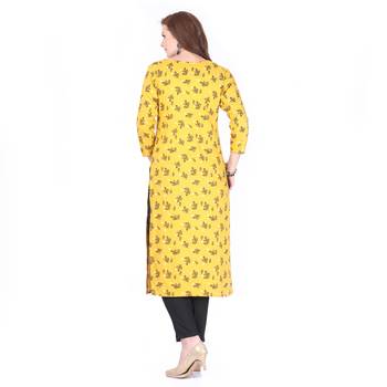 Yellow printed rayon long-kurtis 2