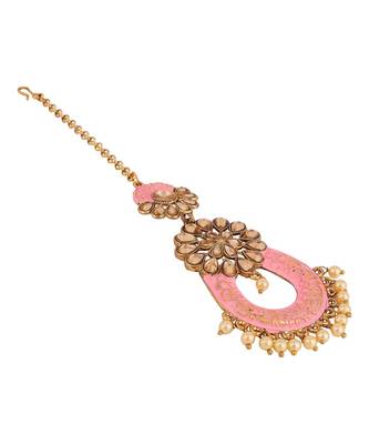 Traditional Gold Plated Stone Studded Meenakari Maangtika 4