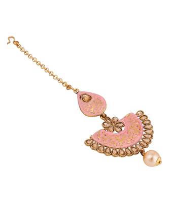 Traditional Gold Plated Stone Studded Meenakari Maangtika 4