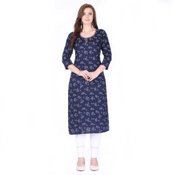 Dark-blue printed rayon long-kurtis 1