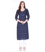 Dark-blue printed rayon long-kurtis
