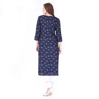 Dark-blue printed rayon long-kurtis 2