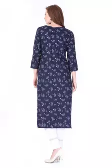 Dark-blue printed rayon long-kurtis
