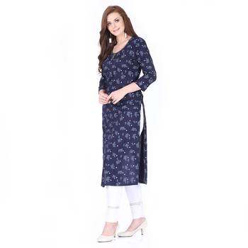 Dark-blue printed rayon long-kurtis 3