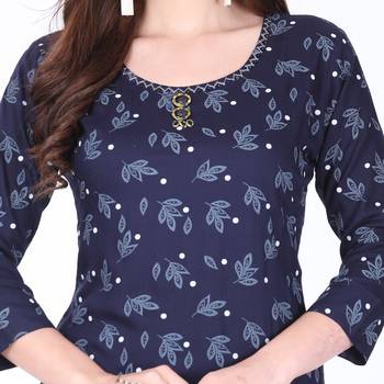 Dark-blue printed rayon long-kurtis 4