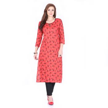 Red printed rayon long-kurtis 1