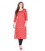 Red printed rayon long-kurtis