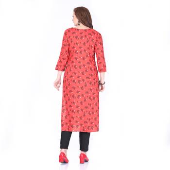 Red printed rayon long-kurtis 2