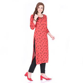 Red printed rayon long-kurtis 3