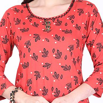 Red printed rayon long-kurtis 4