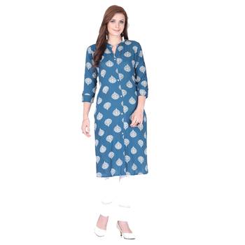 Blue printed rayon long-kurtis 1