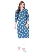 Blue printed rayon long-kurtis