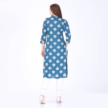 Blue printed rayon long-kurtis 2