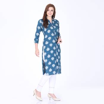 Blue printed rayon long-kurtis 3