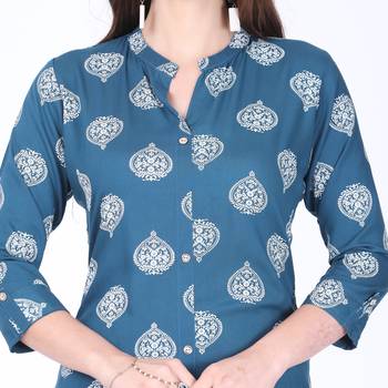 Blue printed rayon long-kurtis 4