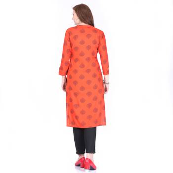 Orange printed rayon long-kurtis 2