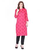 Pink printed rayon long-kurtis