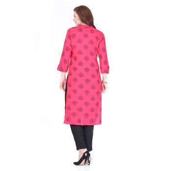 Pink printed rayon long-kurtis 2