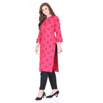 Pink printed rayon long-kurtis 3