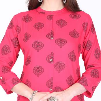 Pink printed rayon long-kurtis 4