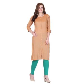 Yellow printed rayon long-kurtis 1