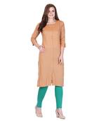 Yellow printed rayon long-kurtis