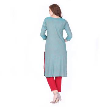 Green printed rayon long-kurtis 2