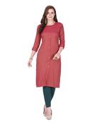Maroon printed rayon long-kurtis