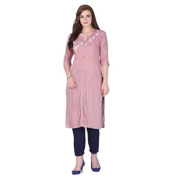 Brown printed rayon long-kurtis 1