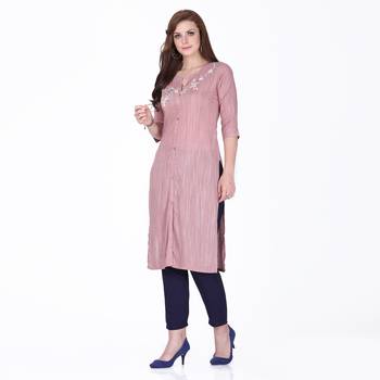 Brown printed rayon long-kurtis 3