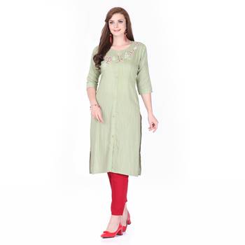 Green printed rayon long-kurtis 1