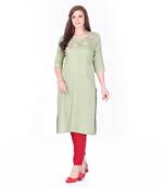Green printed rayon long-kurtis