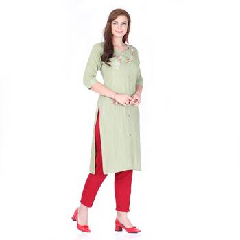 Green printed rayon long-kurtis 3