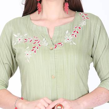 Green printed rayon long-kurtis 4