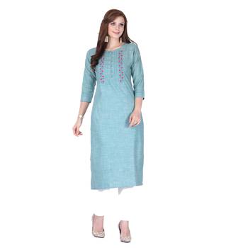 Blue printed rayon long-kurtis 1