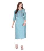 Blue printed rayon long-kurtis