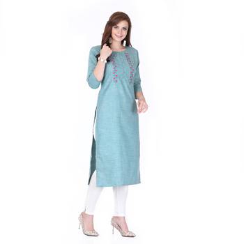 Blue printed rayon long-kurtis 3