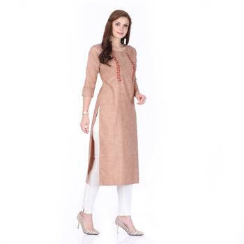 Brown printed rayon long-kurtis 3