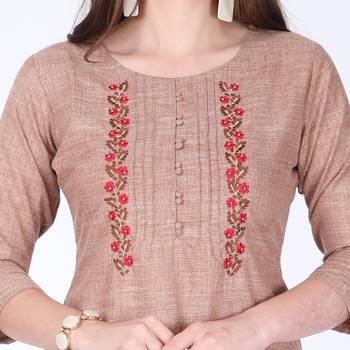 Brown printed rayon long-kurtis 4