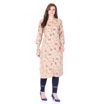 Brown printed rayon long-kurtis 1