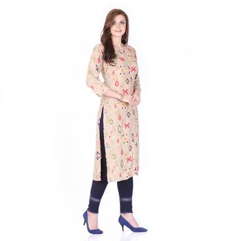 Brown printed rayon long-kurtis 3