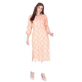 Pink printed rayon long-kurtis 1
