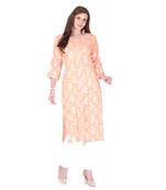 Pink printed rayon long-kurtis