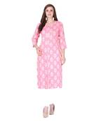 Pink printed rayon long-kurtis